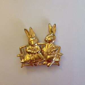 EASTER - 1970s JJ (JONETTE) Mr. & Mrs. Bunny Rabbit Gold-Filled Easter Brooch